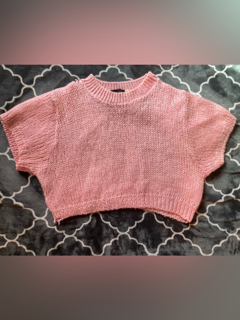 Pink Crochet Cropped Sweater
